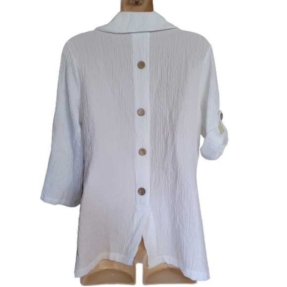 Peck & Peck White Collared Button Down Shirt Size Women's Petite Medium NEW - Picture 2 of 9